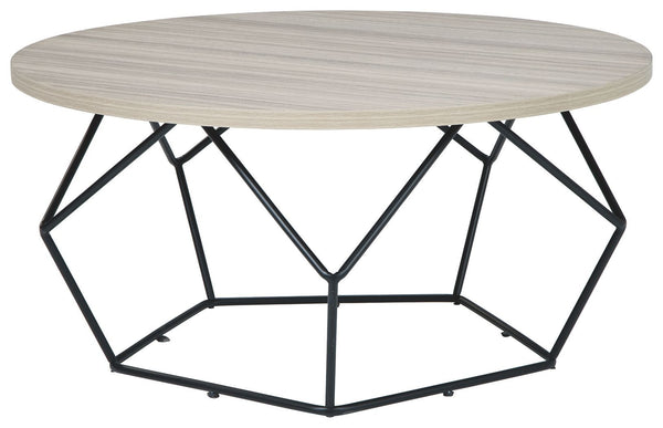 Waylowe - Light Brown/black - Round Cocktail Table-Washburn's Home Furnishings