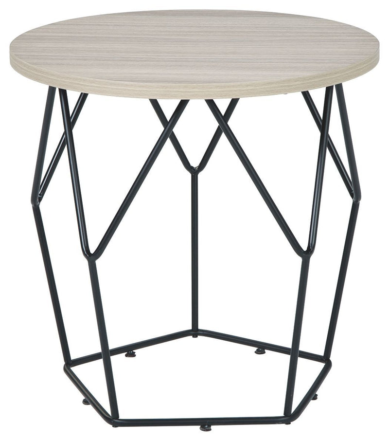 Waylowe - Light Brown/black - Round End Table-Washburn's Home Furnishings