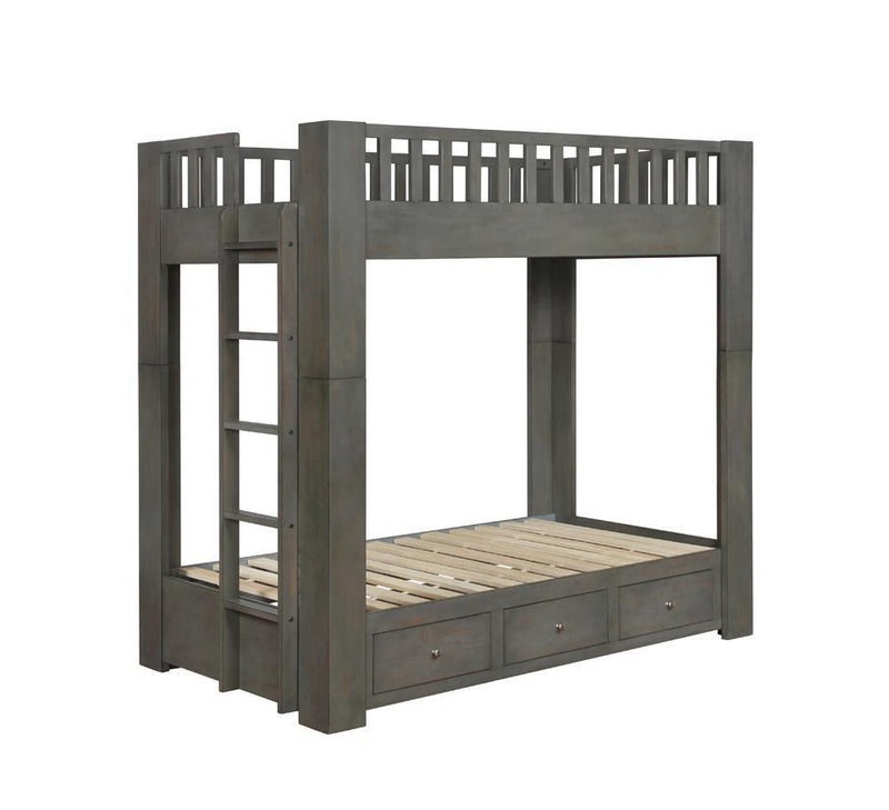 Wenco - Twin Over Twin Bunk Bed With 3-drawer Storage - Gray-Washburn's Home Furnishings