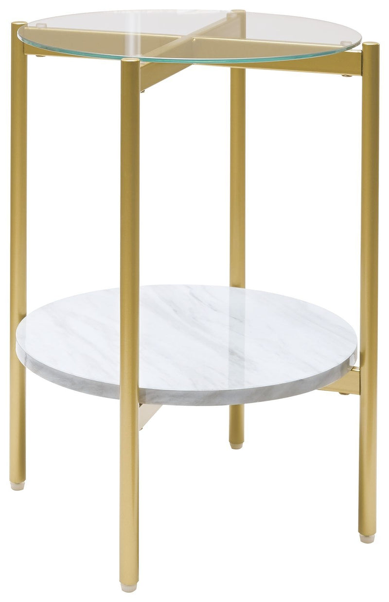 Wynora - White/gold - Round End Table-Washburn's Home Furnishings