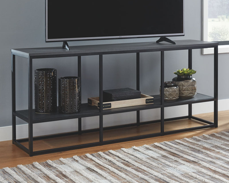 Yarlow - Black - Extra Large Tv Stand - Goldtone Metal Base-Washburn's Home Furnishings